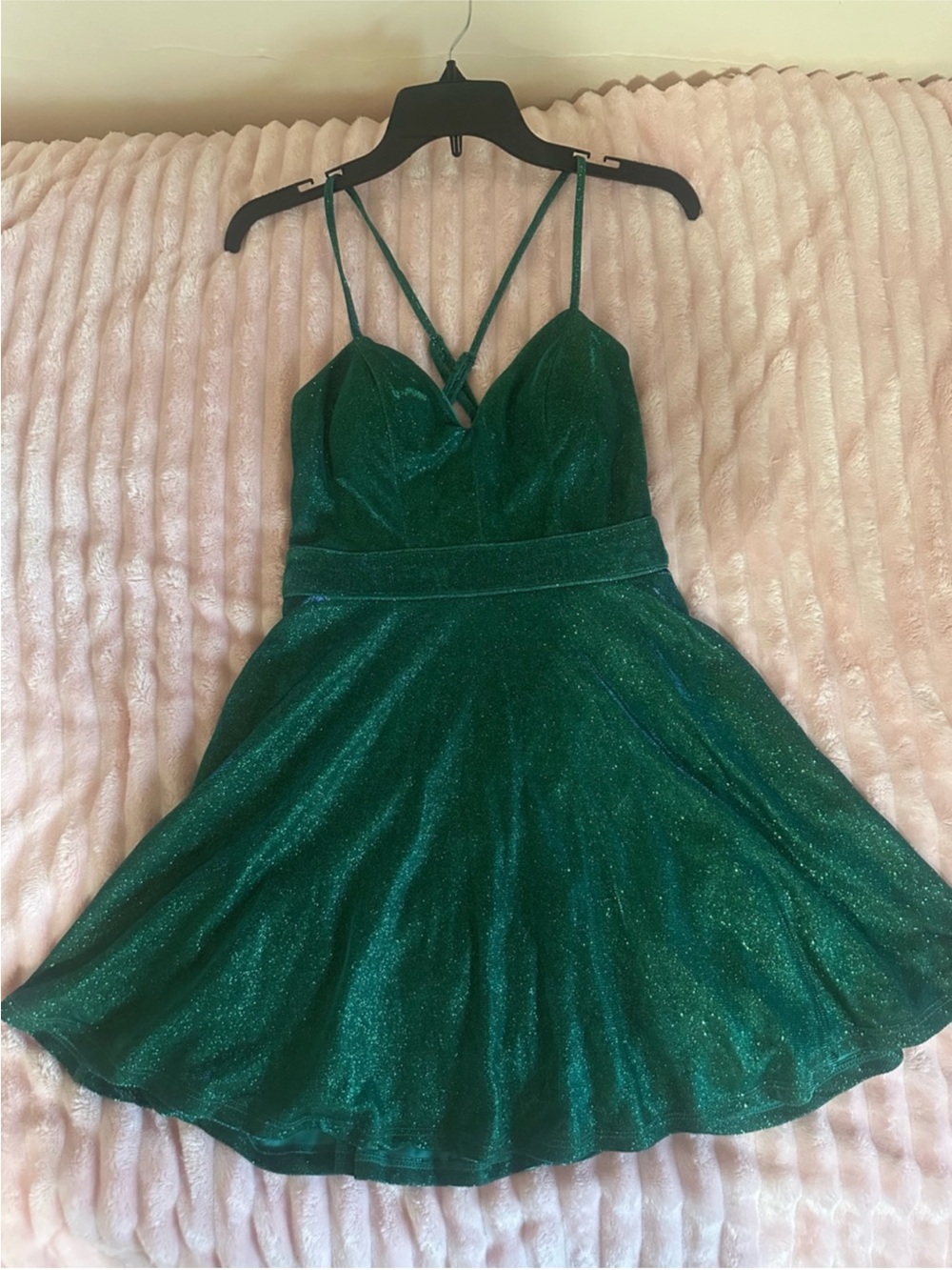 Emerald Green Glitter Homecoming Dress Crystal Doll Fit & Flare Size S